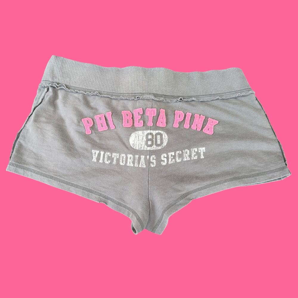 Victoria Secret Pink Phi Beta Gray Drawstring Shorts Logo Women Medium Vtg y2k